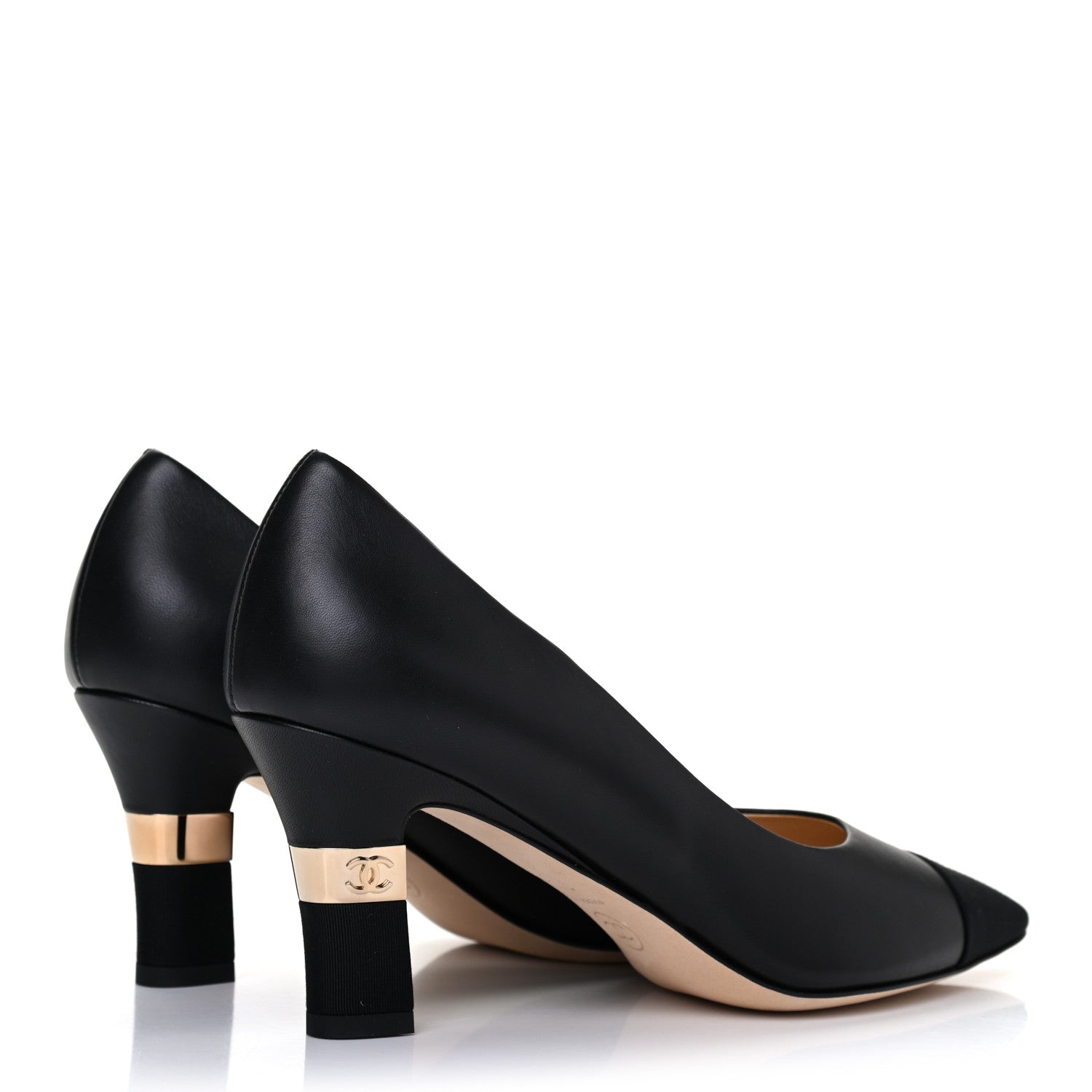 Chanel Lambskin Grosgrain Cap Toe CC Pumps 37.5 Black 4 of 12