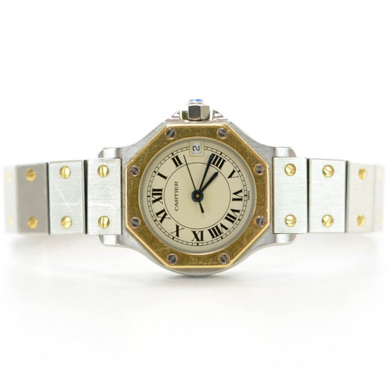 Cartier Stainless Steel 18K Yellow Gold 25mm Santos Octagon Quartz Watch 1 of 6