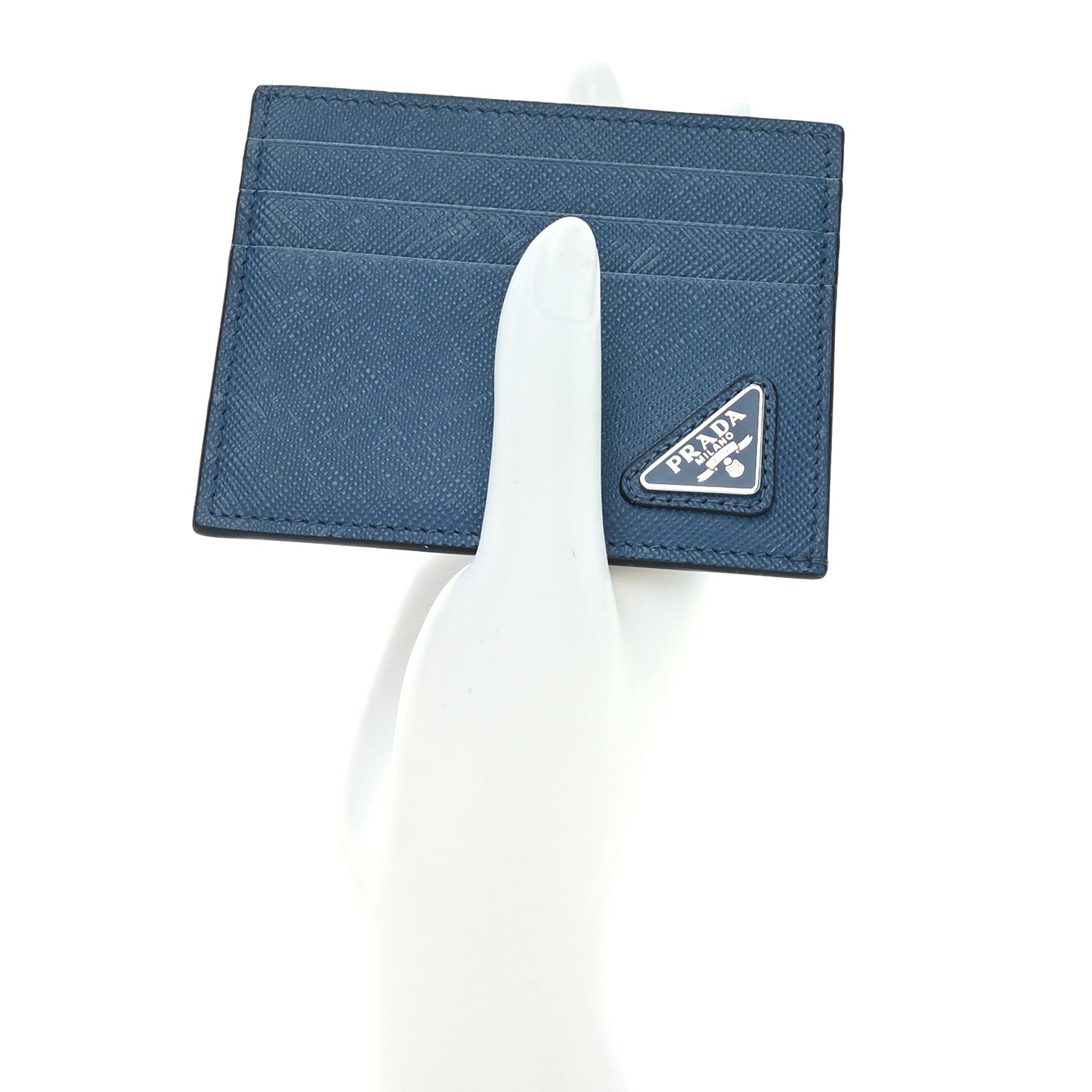Prada Saffiano Triangle Card Case Blue 2 of 6
