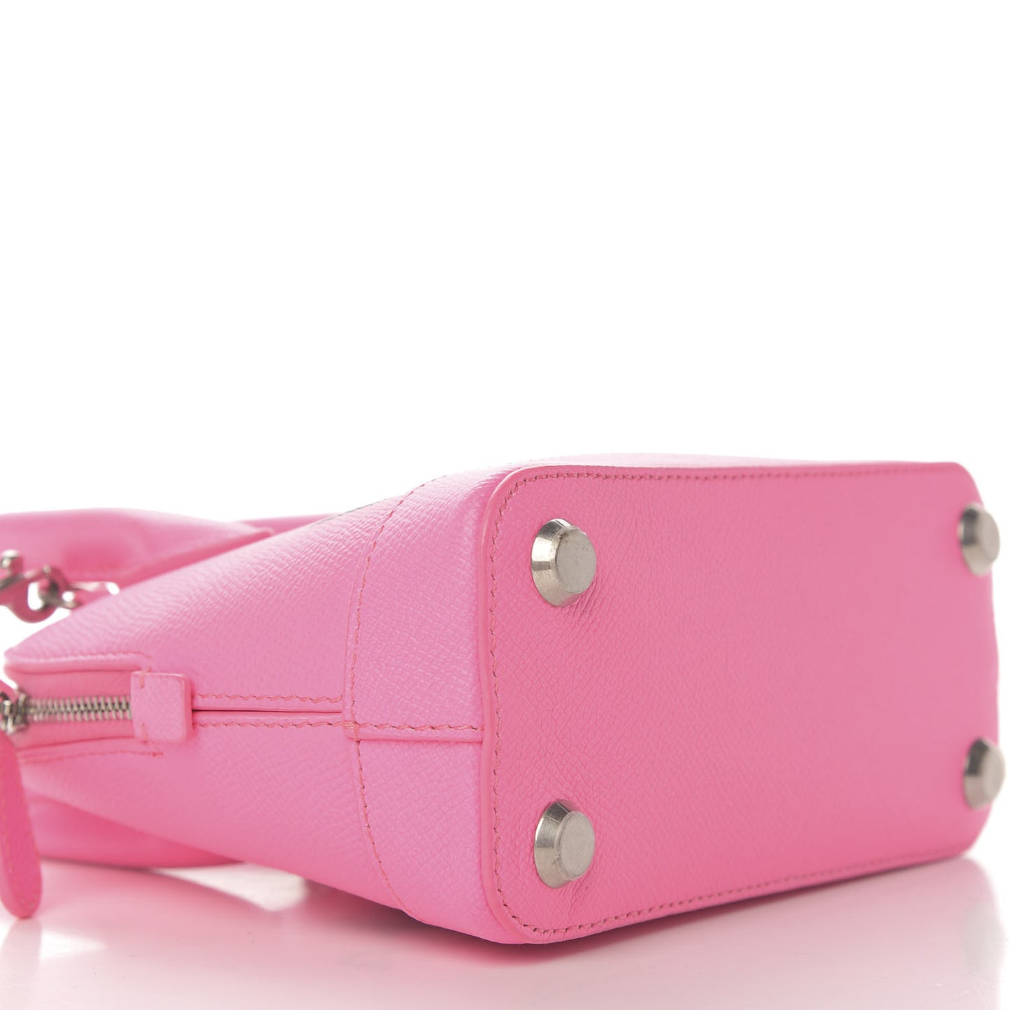 Signature Grained Calfskin Logo XXS Ville Top Handle Bag Acid Pink Black