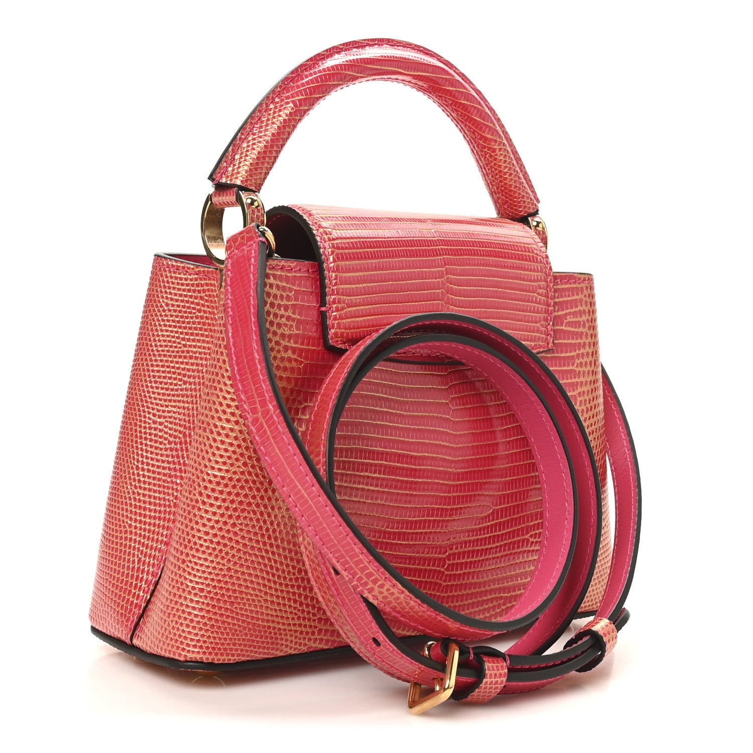 Louis Vuitton Metallic Lizard Capucines Mini Fuchsia Gold 4 of 9