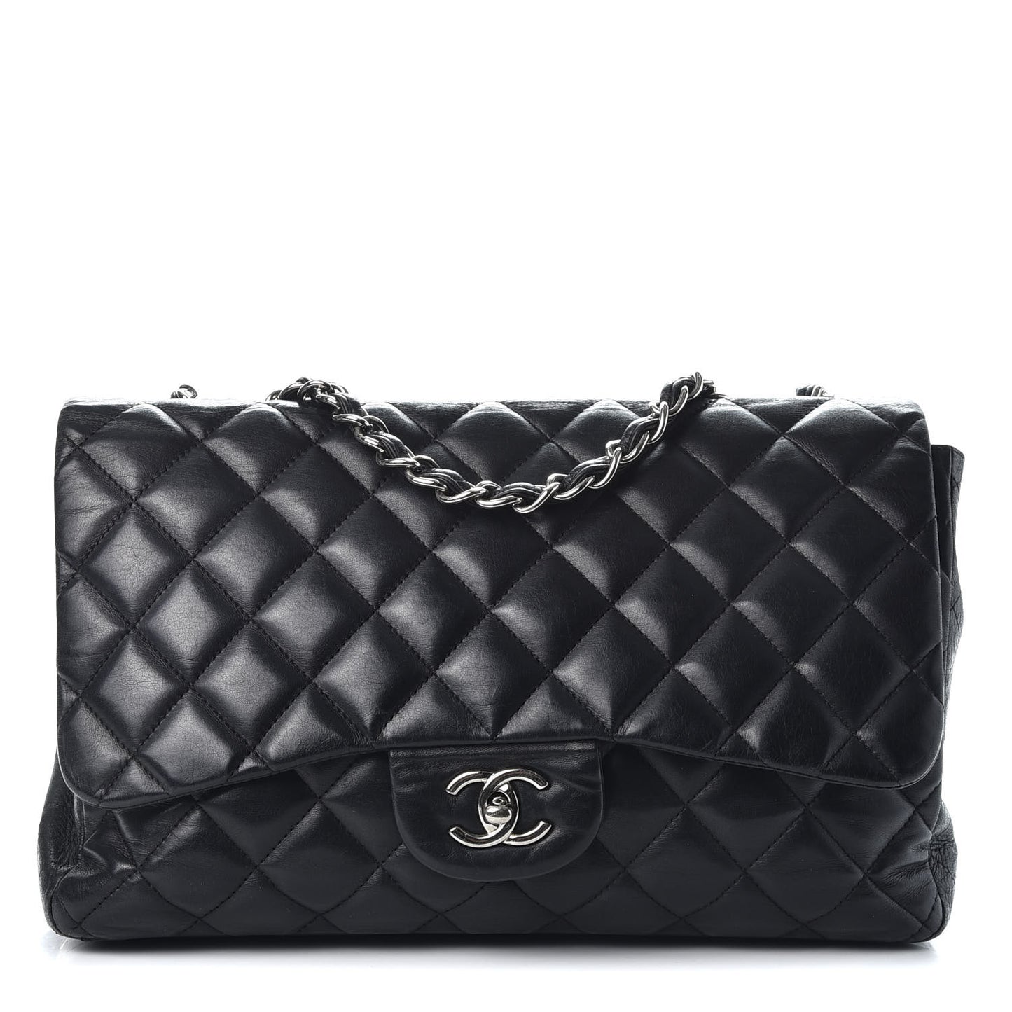 Lambskin Quilted Jumbo Single Flap Black