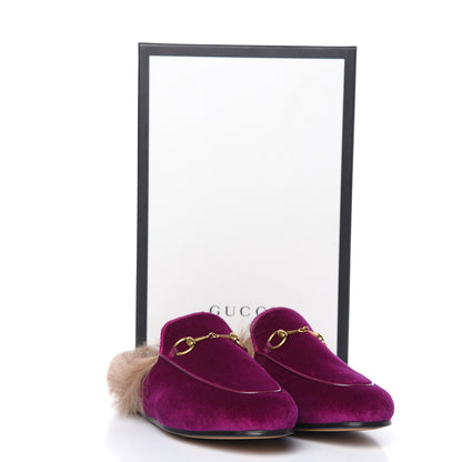 Gucci Velvet Fur Womens Princetown Slippers 38.5 Fucsia Violet Cyclamen Natural 8 of 8
