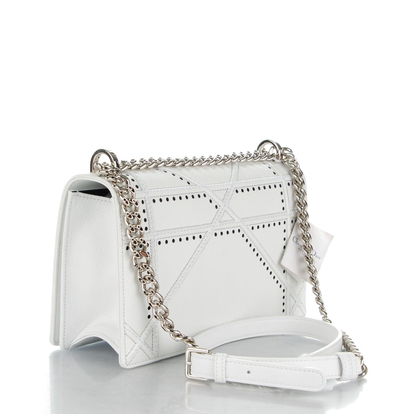 Grained Calfskin Perforated Diorama Flap Bag Latte