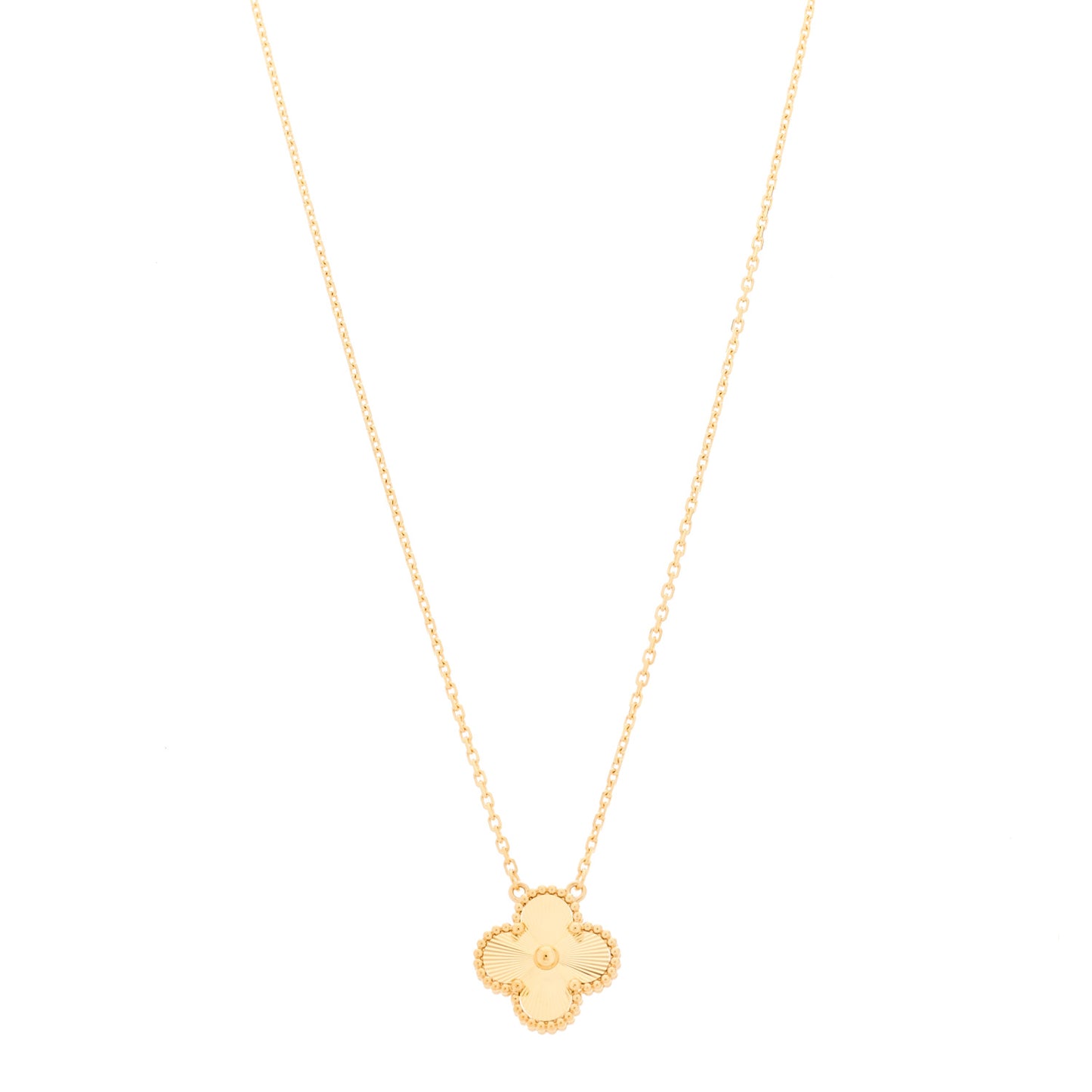 18K Yellow Gold Guilloche Vintage Alhambra Pendant Necklace
