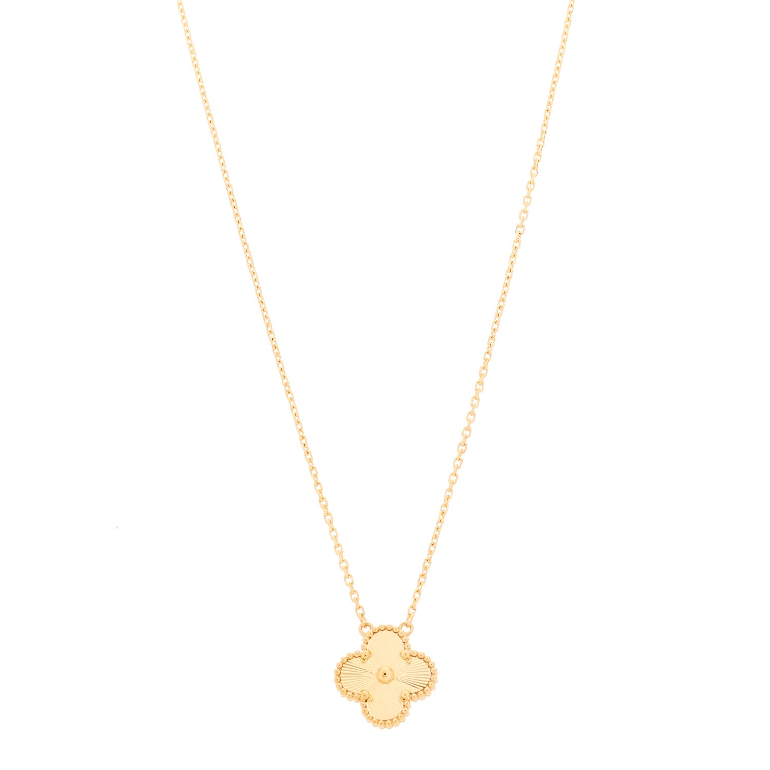 Van Cleef & Arpels 18K Yellow Gold Guilloche Vintage Alhambra Pendant Necklace 1 of 6
