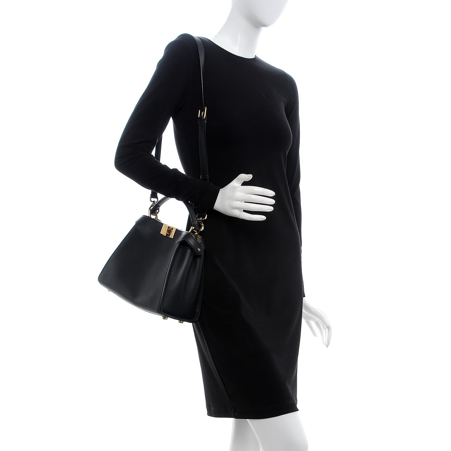 Fendi Vitello Tahiti Burro Medium Peekaboo Iconic Essentially Satchel Black Corda 2 of 7