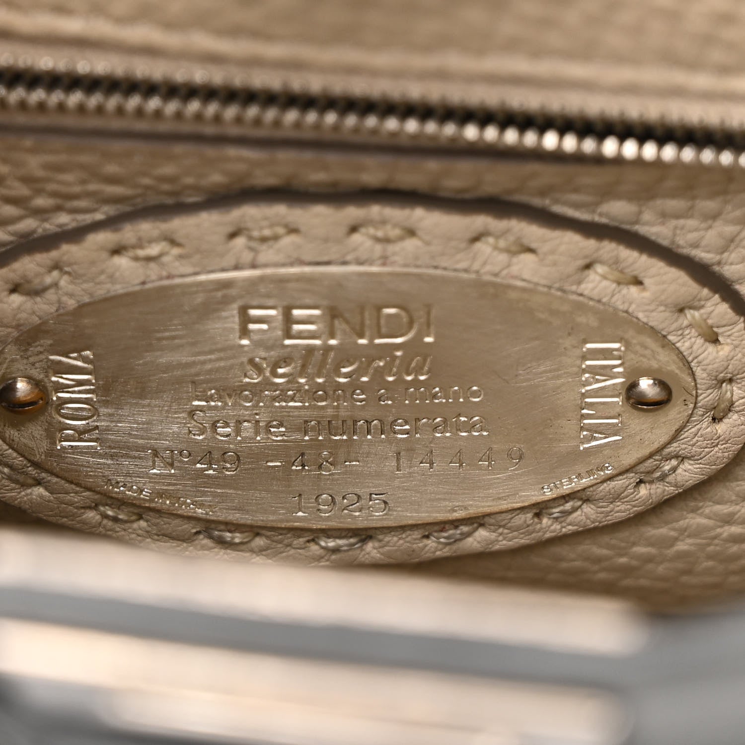 Fendi Cuoio Romano Selleria Bi-Color Mini Peekaboo Iconic Satchel Asfalto Latte 6 of 11