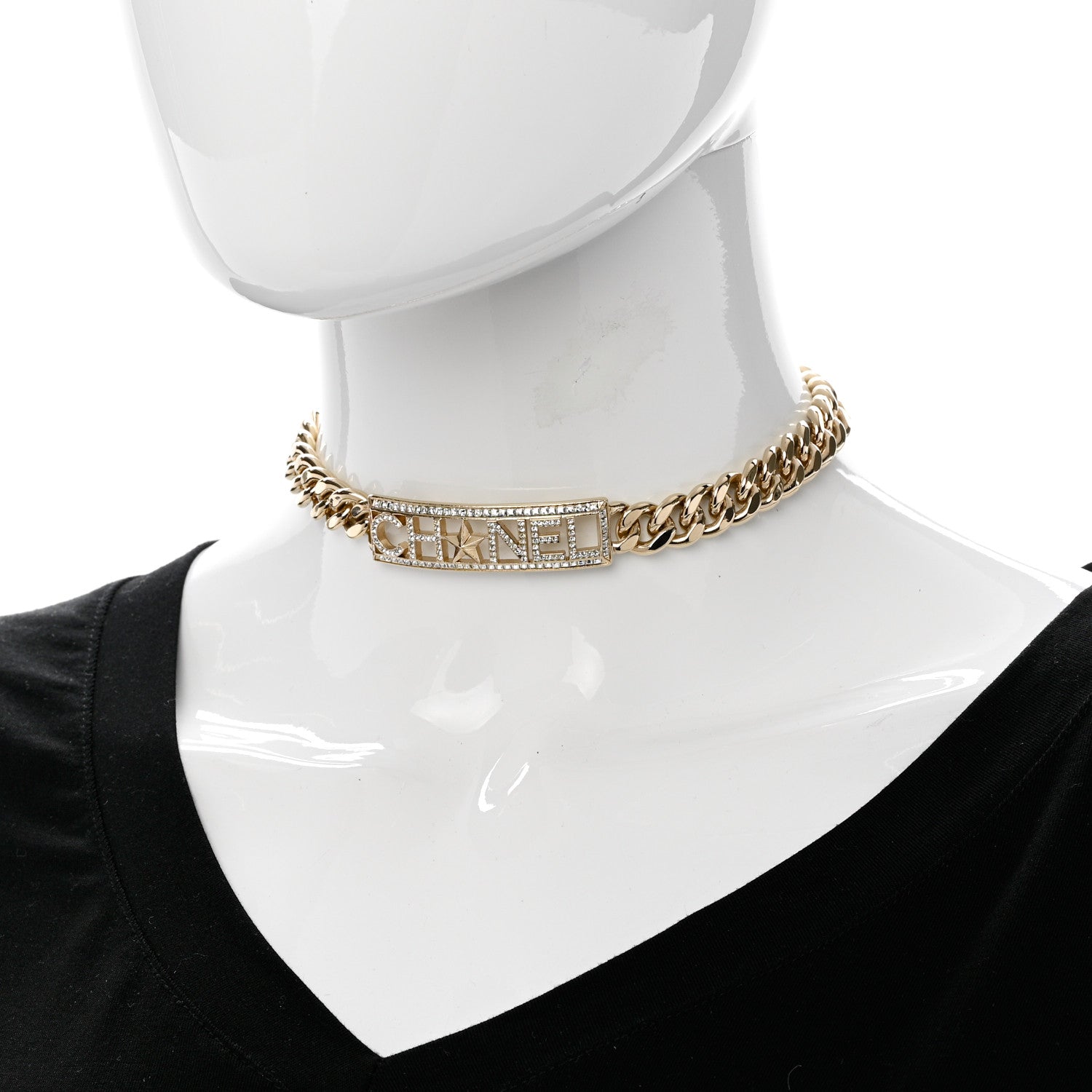 Chanel Crystal Chain Link Choker Necklace Gold 2 of 6