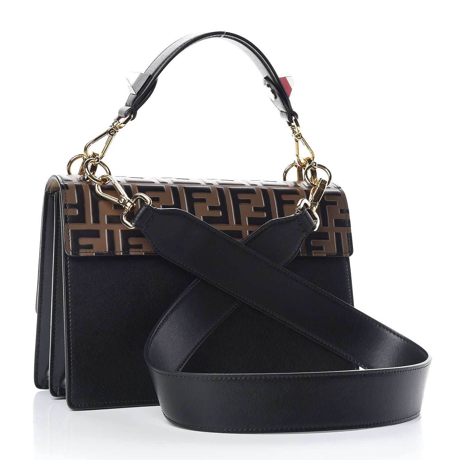 Fendi Vitello Liberty Bi-Color FF 1974 Embossed Kan I Shoulder Bag Black Maya 3 of 9