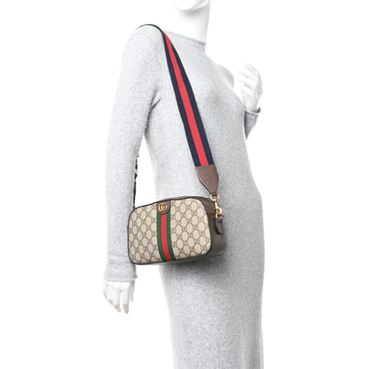 Gucci GG Supreme Monogram Textured Dollar Calfskin Web Ophidia Wristlet Shoulder Bag Beige Ebony New Acero 2 of 14