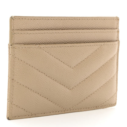 Saint Laurent Grain De Poudre Matelasse Chevron Monogram Credit Card Case Dark Beige 3 of 8