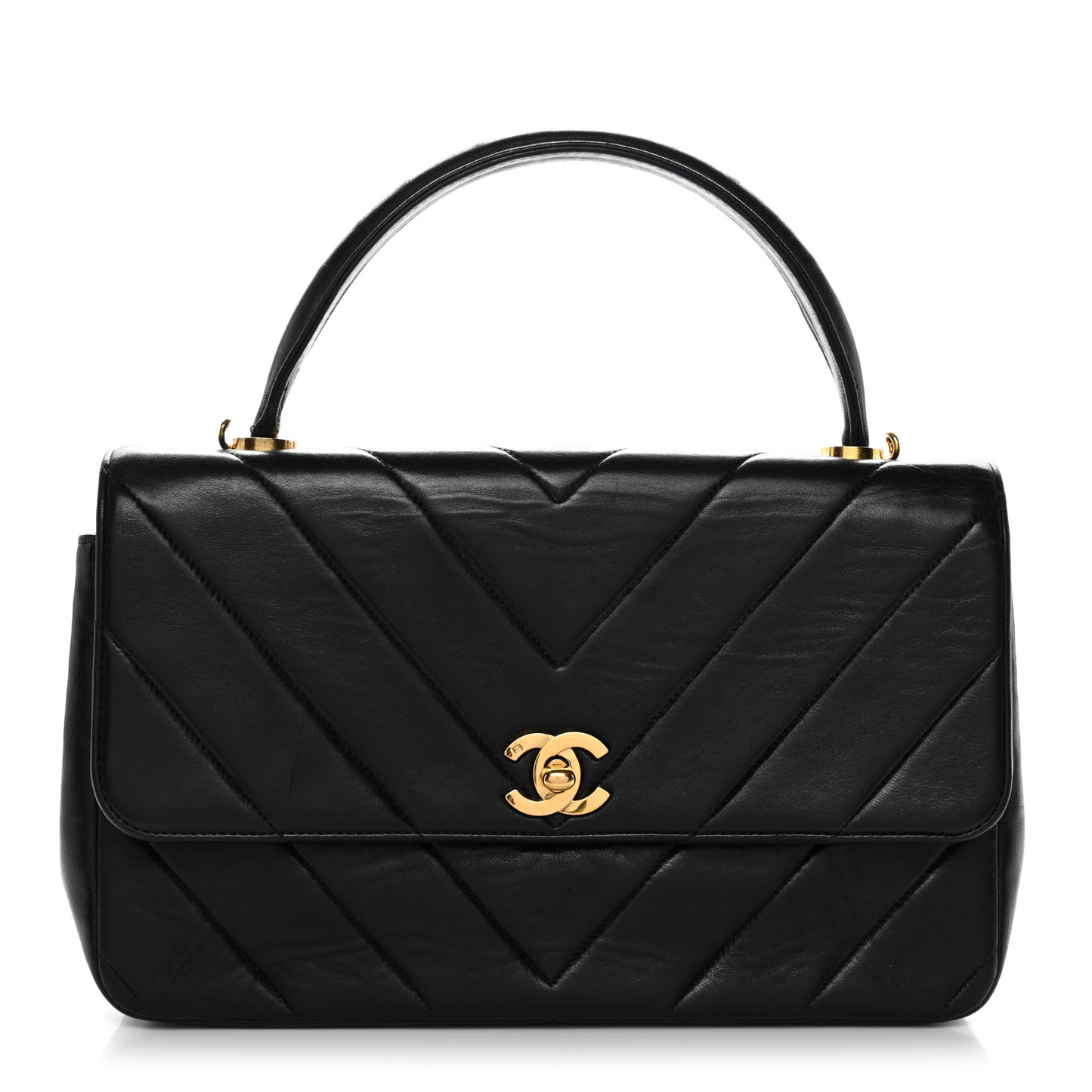 Lambskin Chevron Quilted Mini Kelly Flap Black