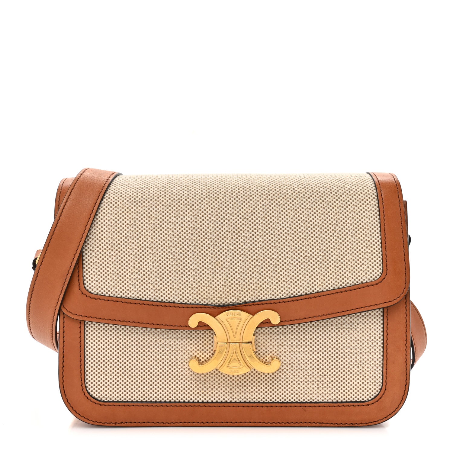 Celine Textile Calfskin Classique Triomphe Bag Natural Tan 1 of 18