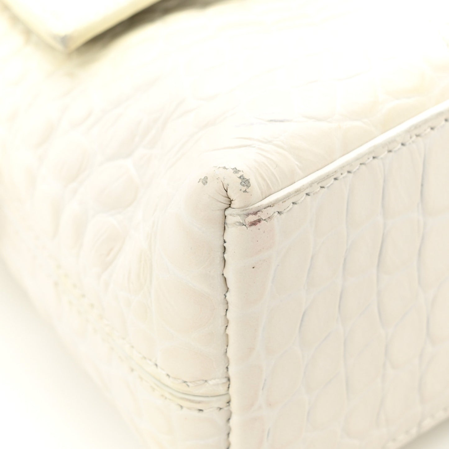Extra Supple Calfskin Crocodile Embossed XS Downtown Shoulder Bag White
