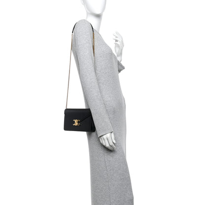 Celine Shiny Calfskin Triomphe Margo Wallet on Chain Black 2 of 12