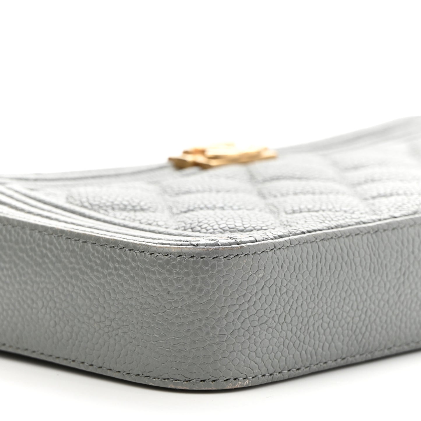 Caviar Quilted Small Boy Clutch With Chain Grey