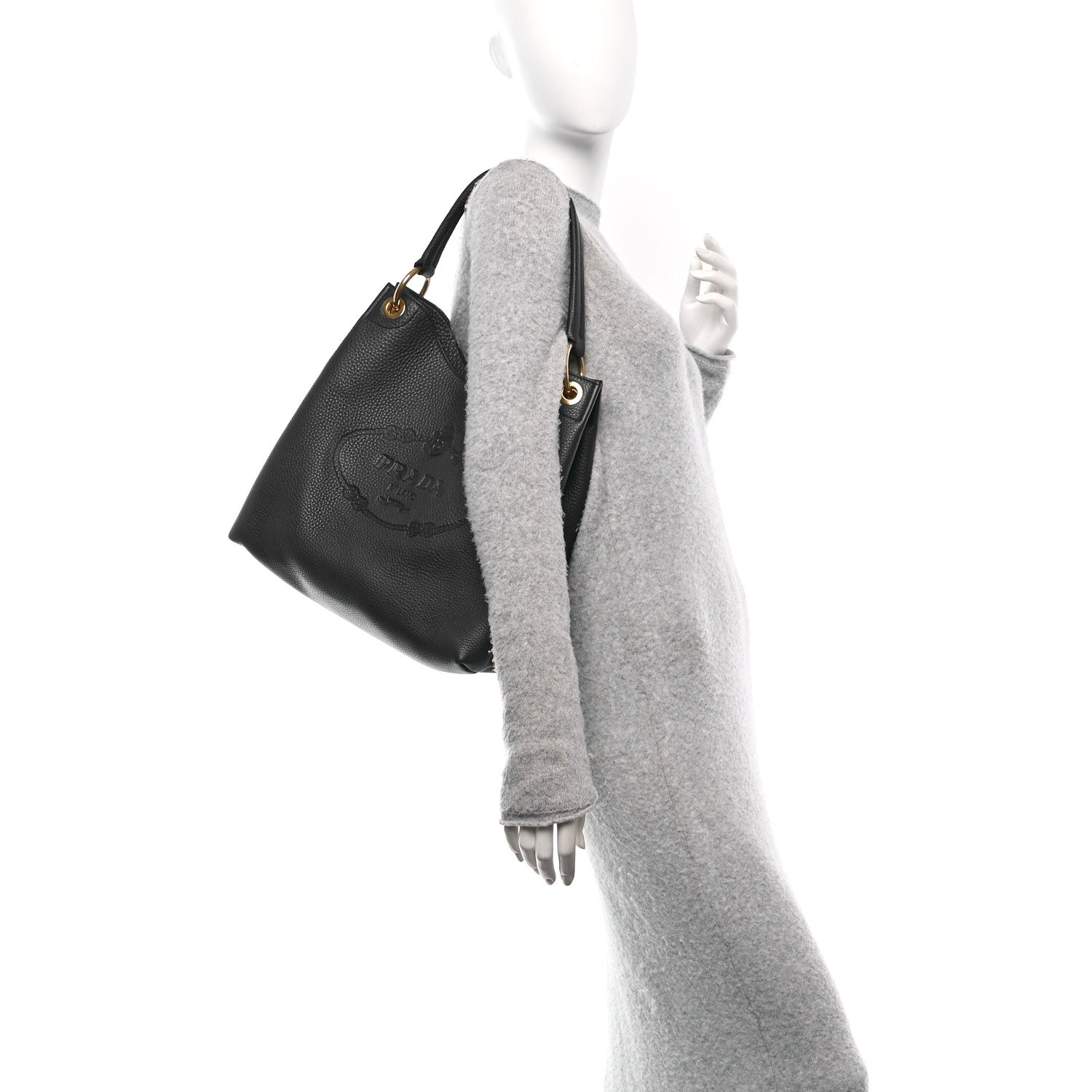 Prada Vitello Daino Embossed Logo Hobo Baltico 2 of 10