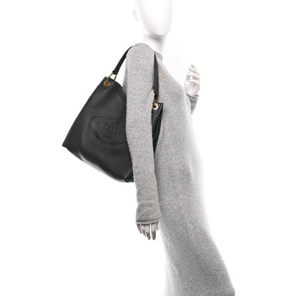 Prada Vitello Daino Embossed Logo Hobo Baltico 2 of 10