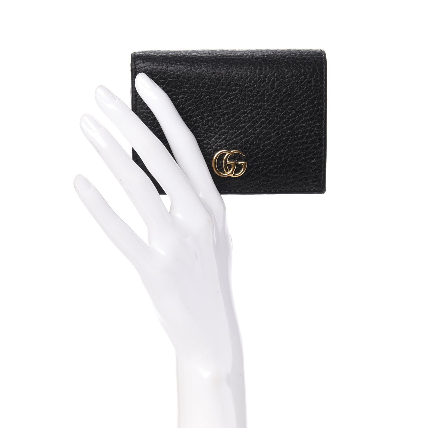 Pebbled Calfskin GG Marmont Card Case Black