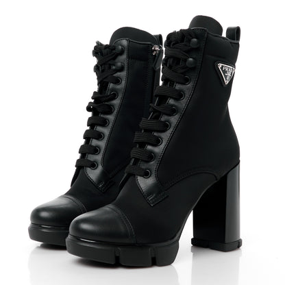 Prada Spazzolato Re-Nylon Metal Triangle Logo 110mm Ankle Boots 37 Black 3 of 9