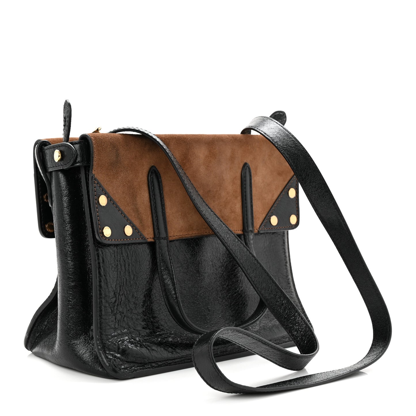 Agnello Old Shine Vitello Go Rain Small Flip Tote Black Marrone