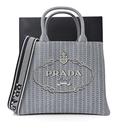Prada Jacquard Logo Embroidered Medium Tote Baltico Talco 11 of 11
