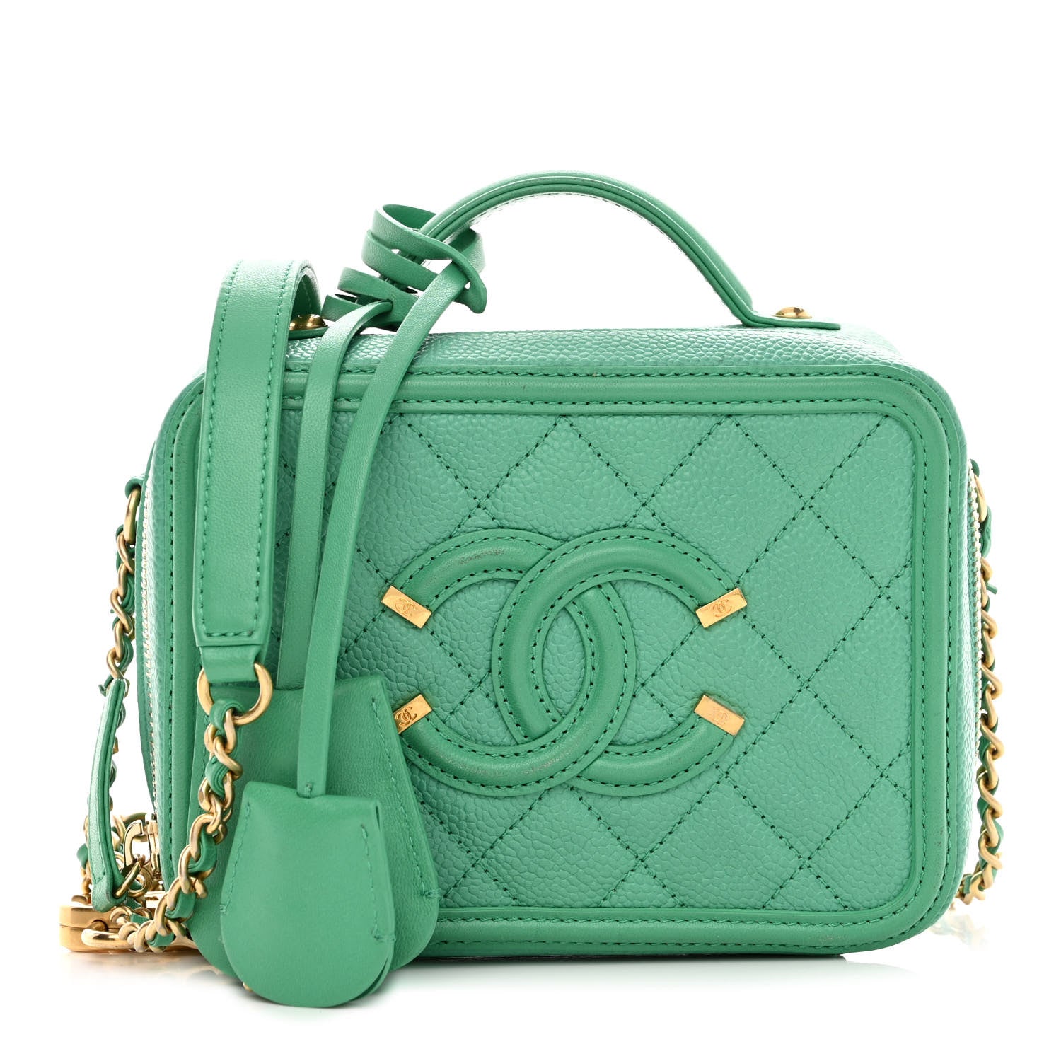 Chanel Caviar Quilted Small CC Filigree Vanity Case Green 1 of 11