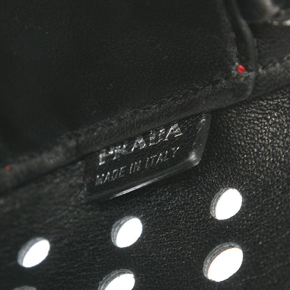 Prada City Calfskin Perforated Chain Shoulder Bag Black Lacca 9 of 10