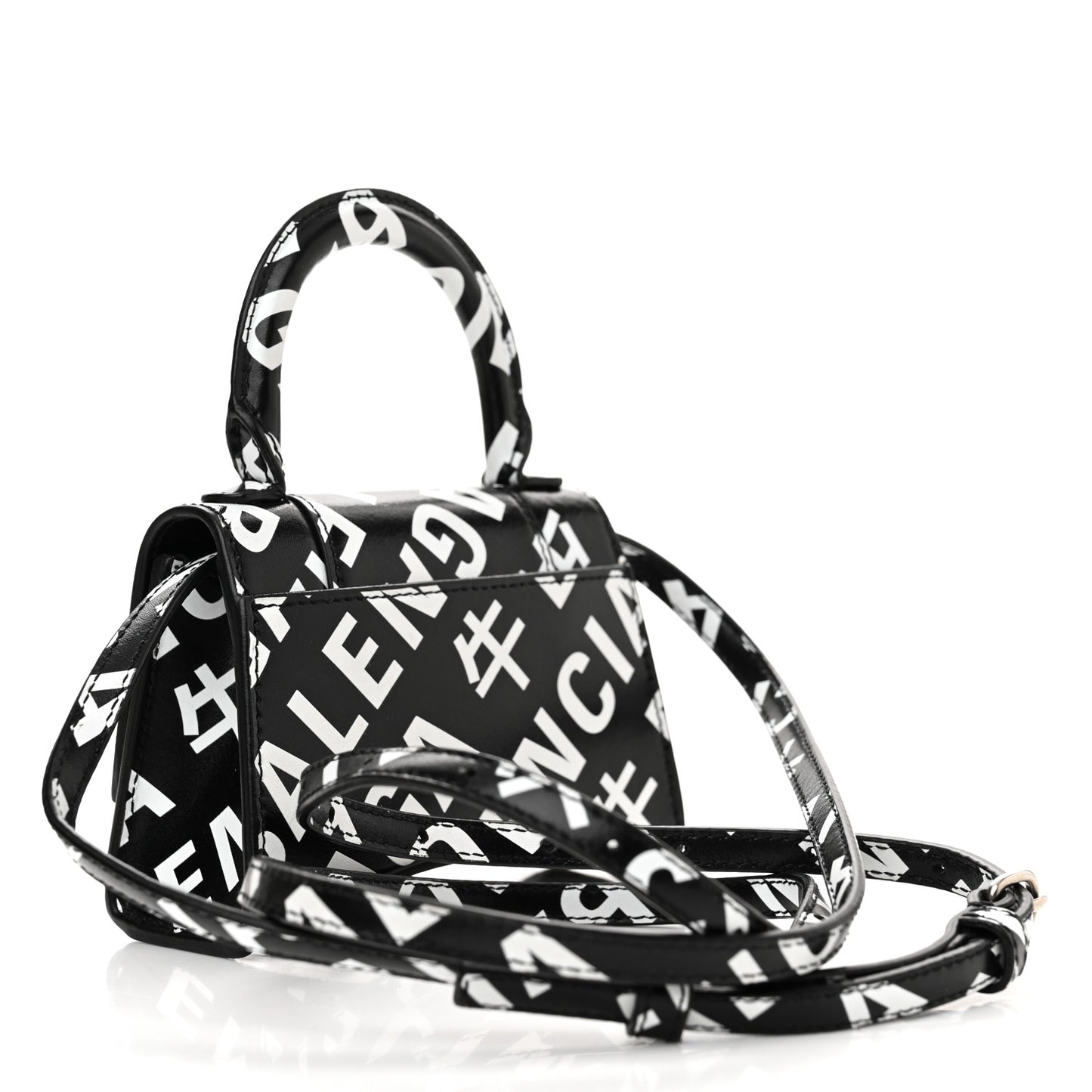 Smooth Calfskin Allover Logo Print Hourglass Top Handle Bag Mini Black White
