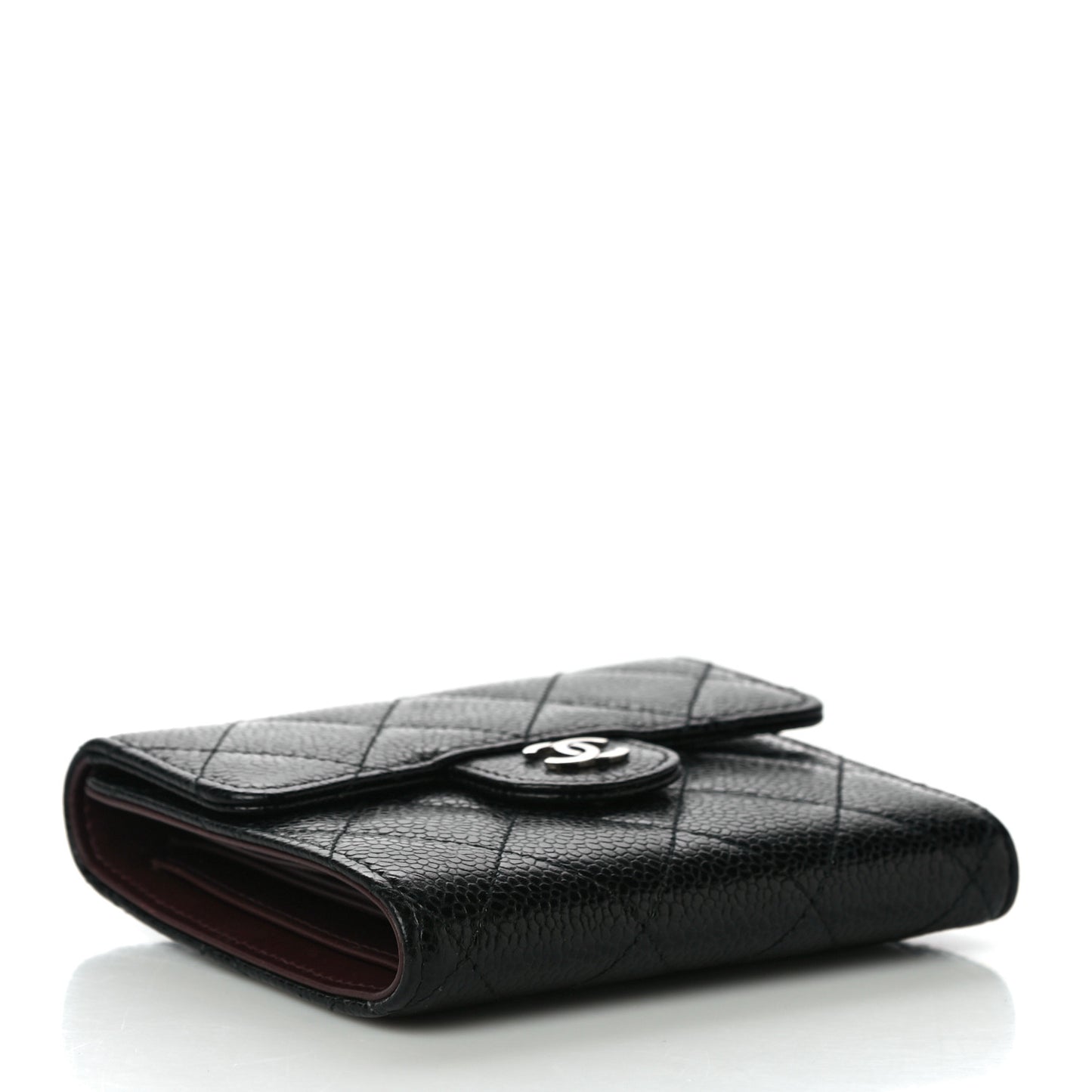 Caviar Quilted Compact Flap Wallet Black