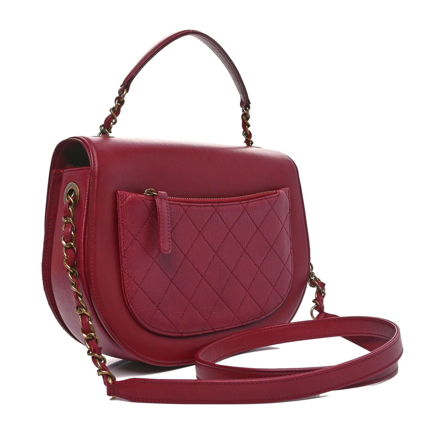 Shiny Calfskin Goatskin Quilted Medium Coco Curve Messenger Flap Burgundy
