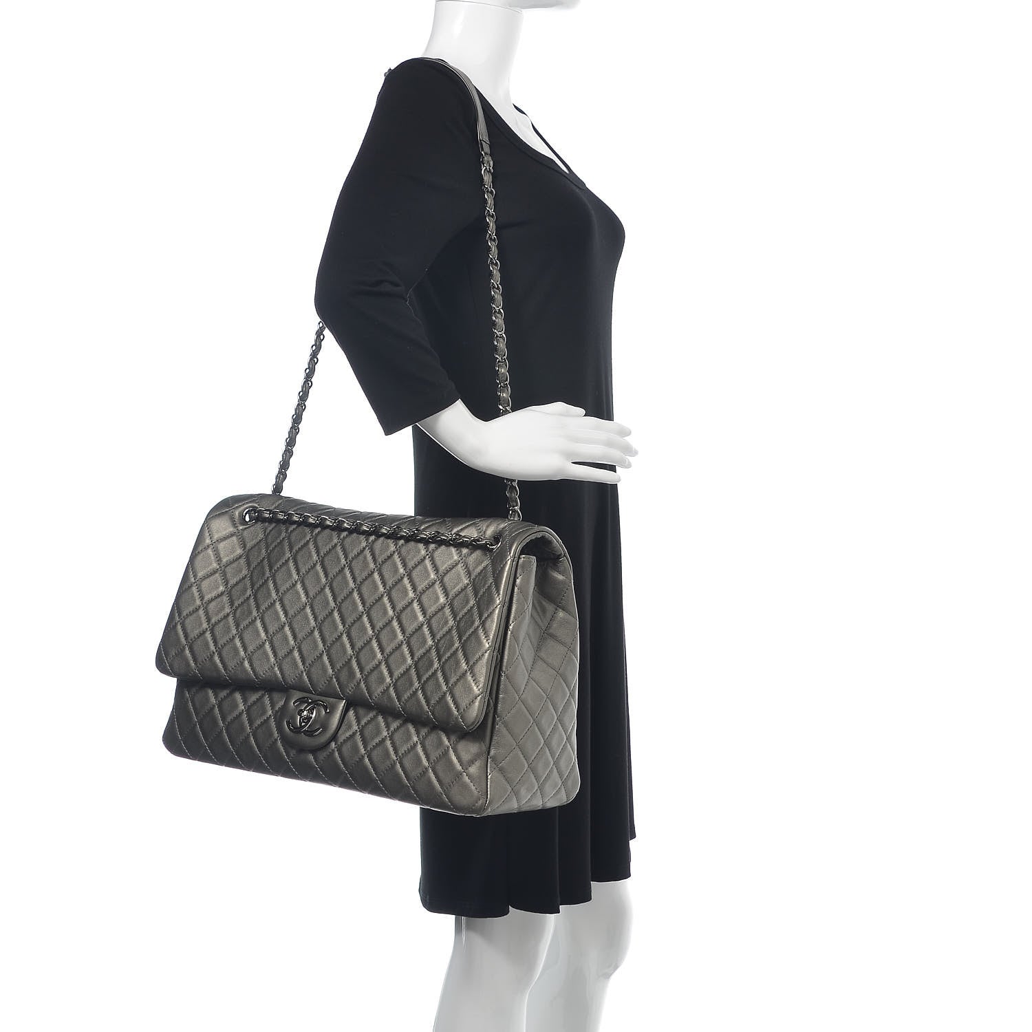 Chanel Metallic Calfskin Quilted XXL Travel Flap Bag Dark Silver 2 of 10