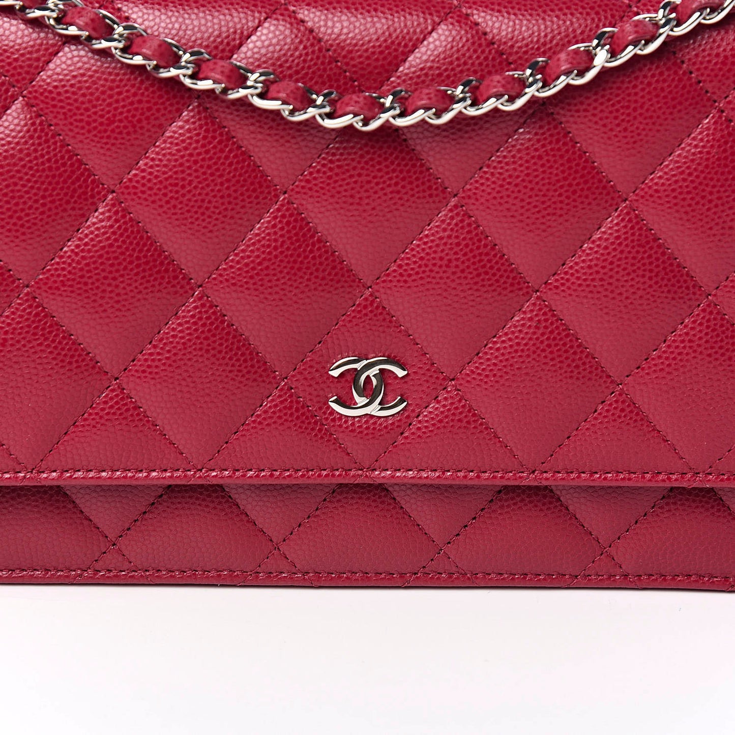 Caviar Quilted Wallet On Chain WOC Dark Pink