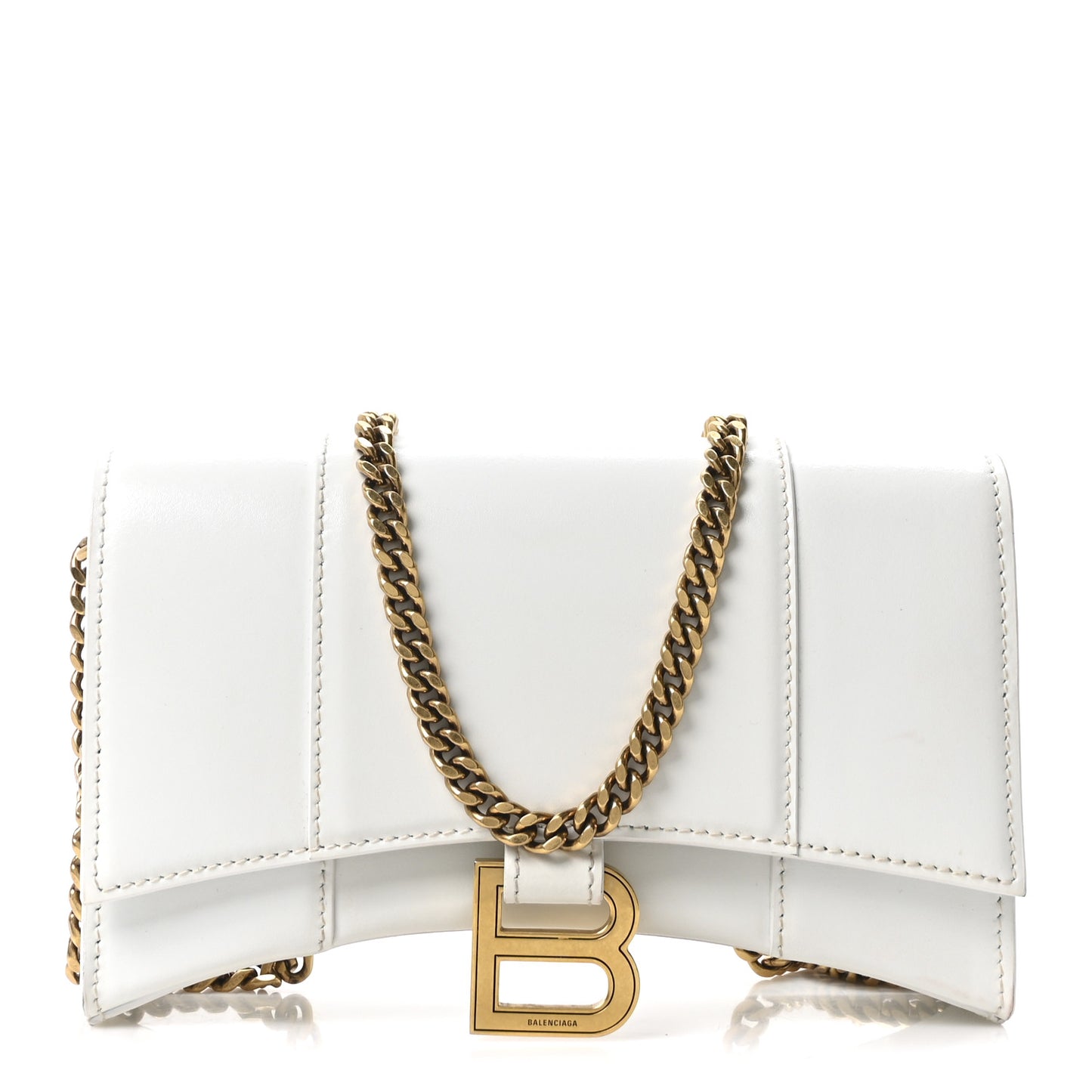 Shiny Box Calfskin Hourglass Chain Bag White