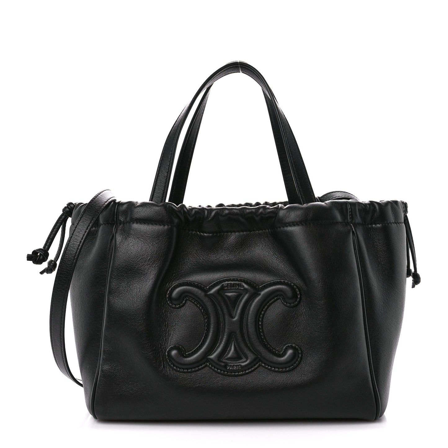 Smooth Calfskin Cuir Small Triomphe Cabas Drawstring Black