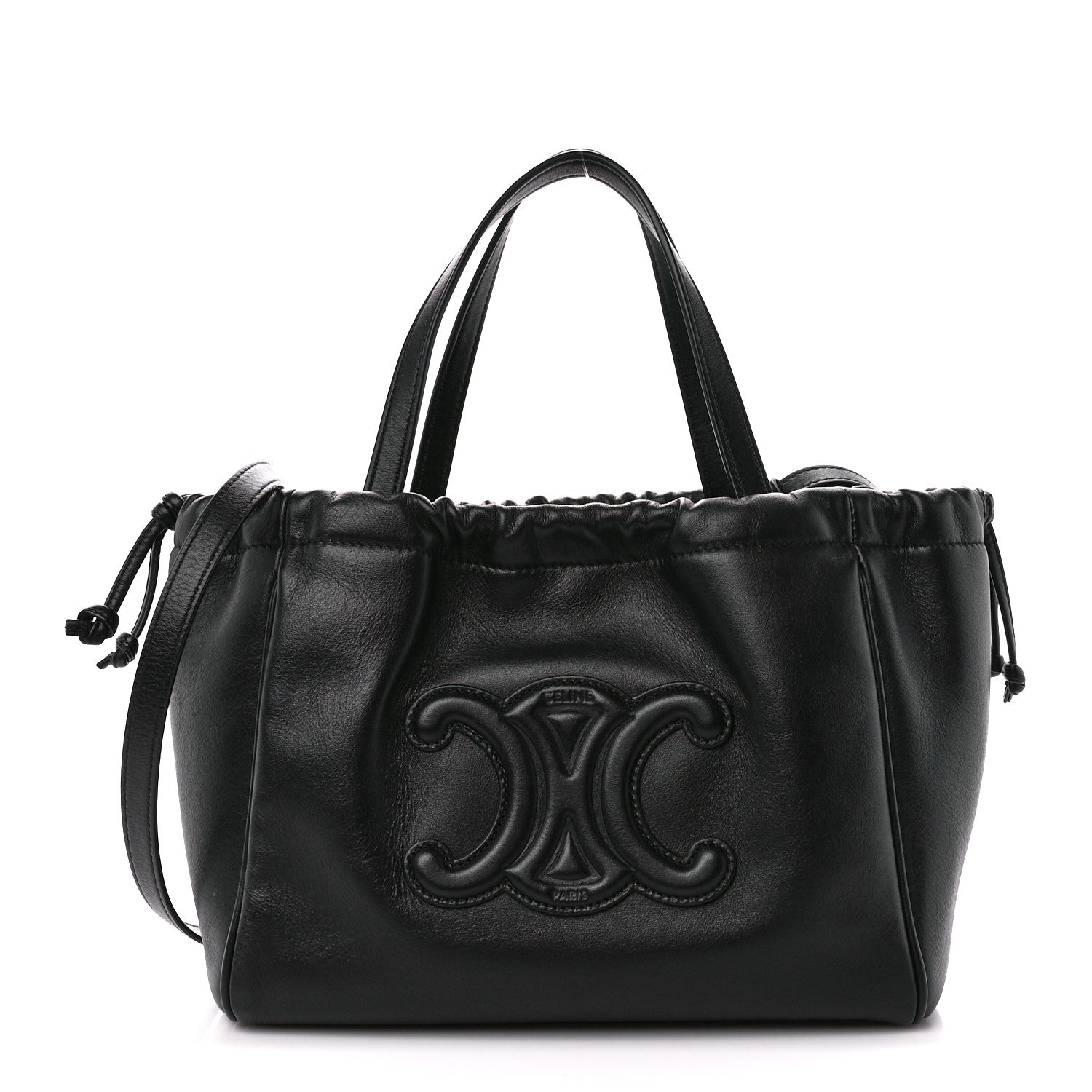 Celine Smooth Calfskin Cuir Small Triomphe Cabas Drawstring Black 1 of 10