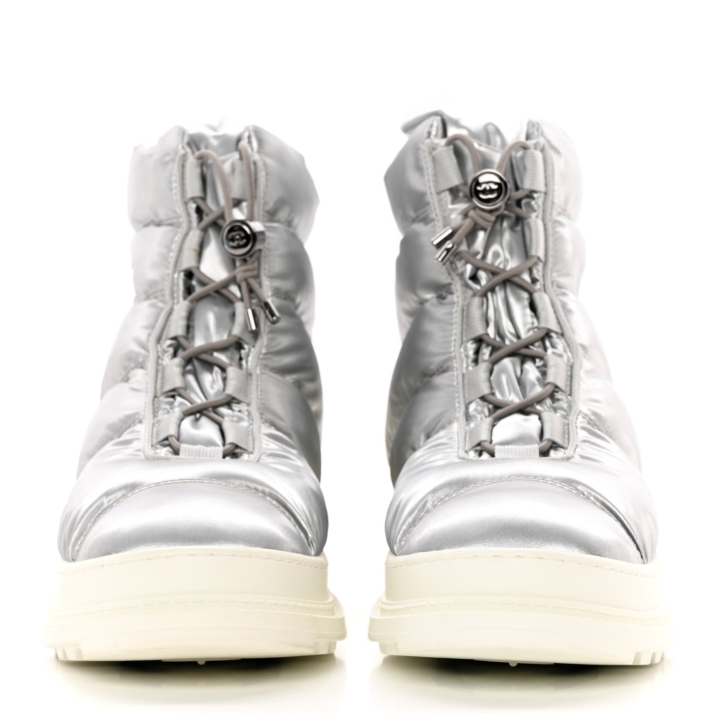 Metallic Nylon Quilted Womens Lace UP Snow Boots 40.5 Silver