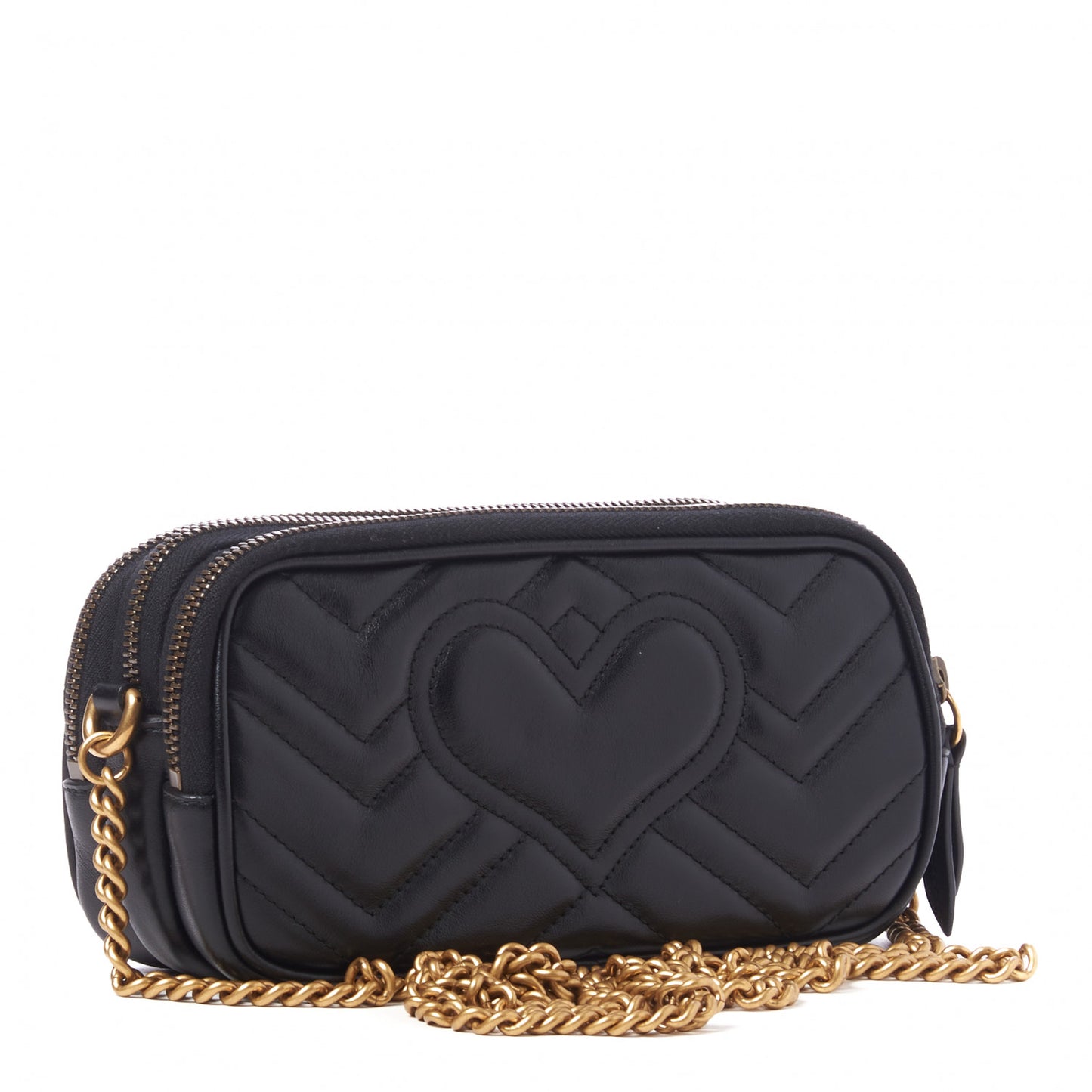 Calfskin Matelasse Mini GG Marmont Chain Crossbody Bag Black