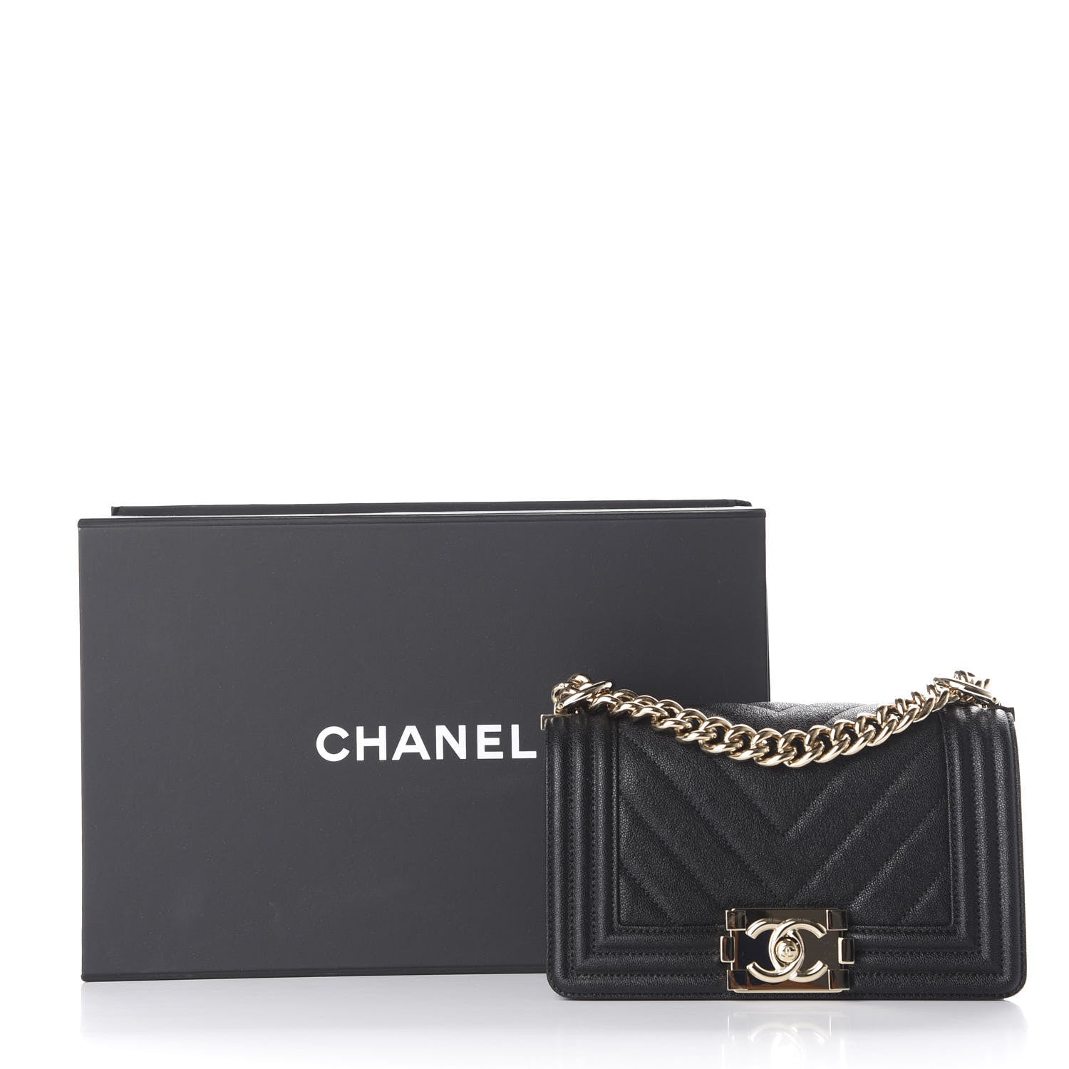 Chanel Caviar Chevron Quilted Small Boy Flap Black 10 of 10