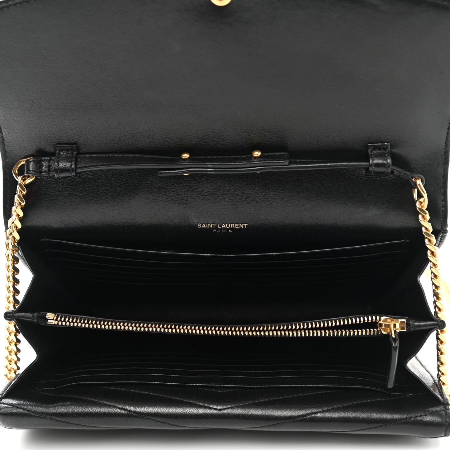 Lambskin Matelasse Chevron Monogram Sulpice Chain Wallet Black