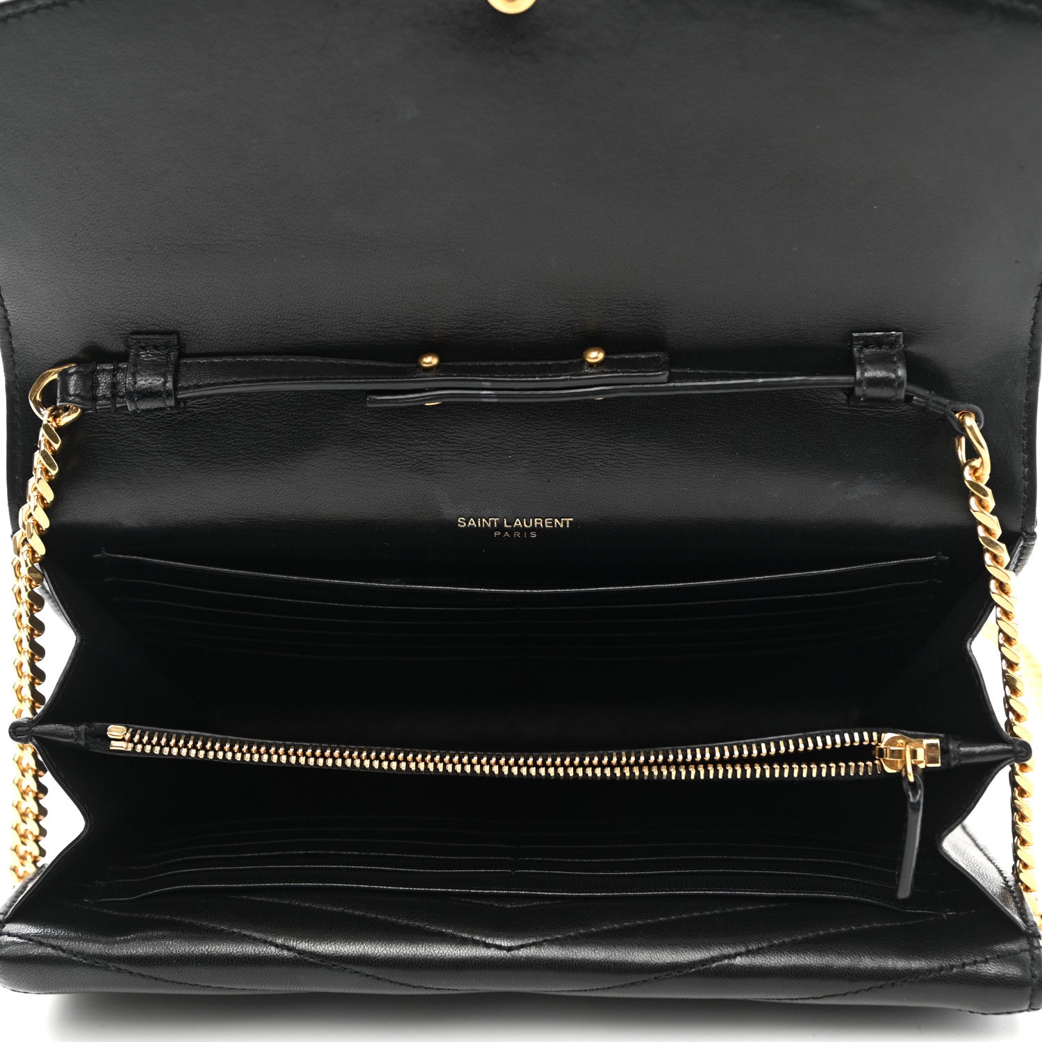 Saint Laurent Lambskin Matelasse Chevron Monogram Sulpice Chain Wallet Black 5 of 13