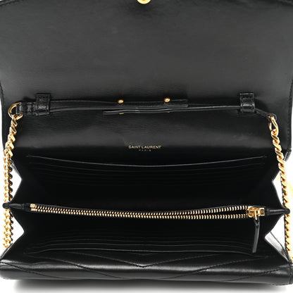 Saint Laurent Lambskin Matelasse Chevron Monogram Sulpice Chain Wallet Black 5 of 13