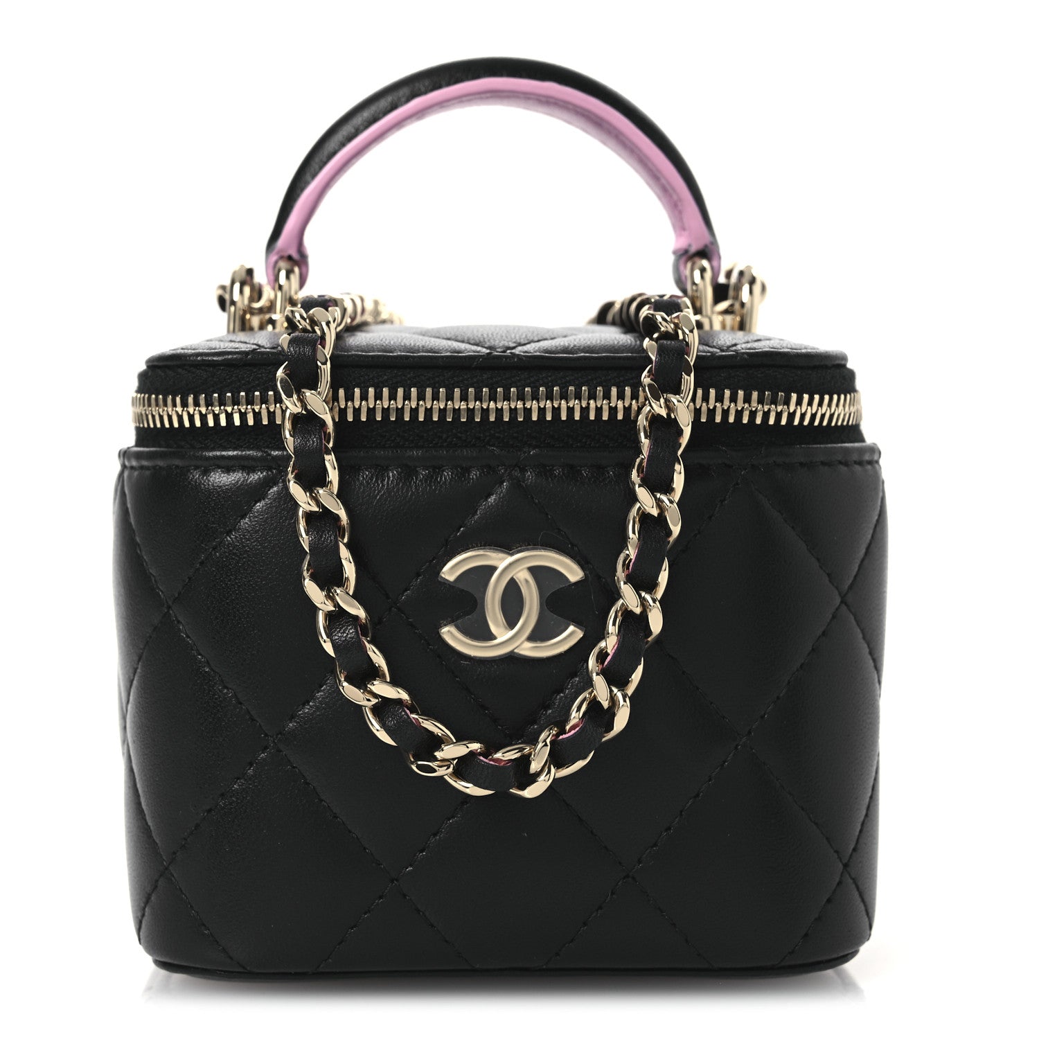 Chanel Lambskin Quilted Top Handle Mini Vanity Case With Chain