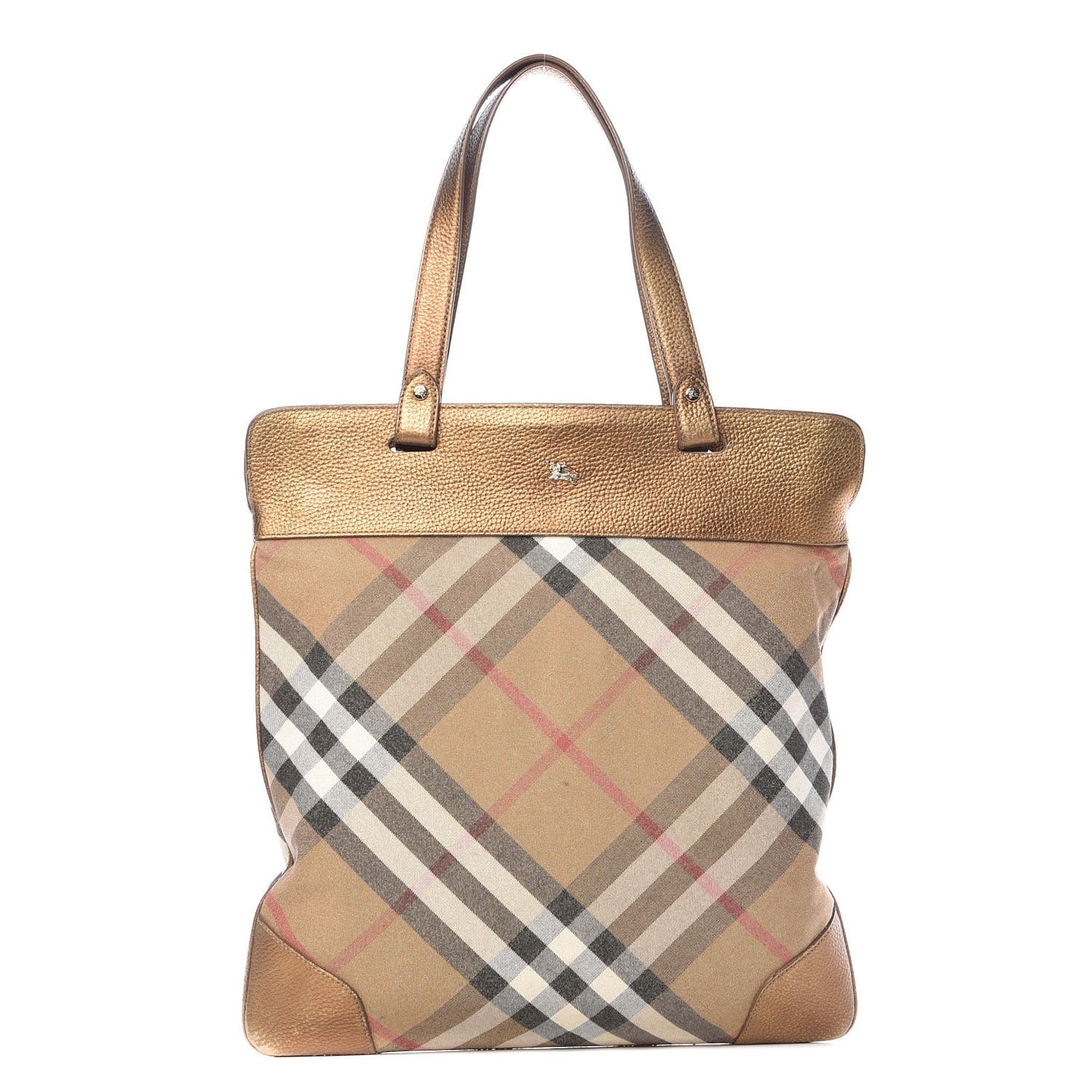 Metallic Calfskin Nova Check Medium Tote Gold
