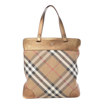 Burberry Metallic Calfskin Nova Check Medium Tote Gold 1 of 12