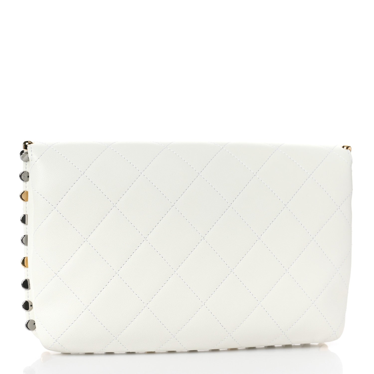 Chanel Lambskin Quilted Metallic Bubble Clutch White 2 of 8