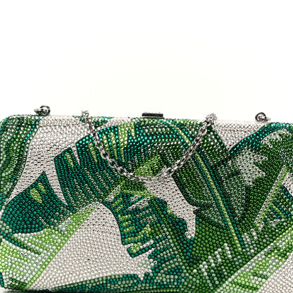 Judith Leiber Crystal Tropic Banana Leaves Minaudiere Clutch Green Silver 7 of 9