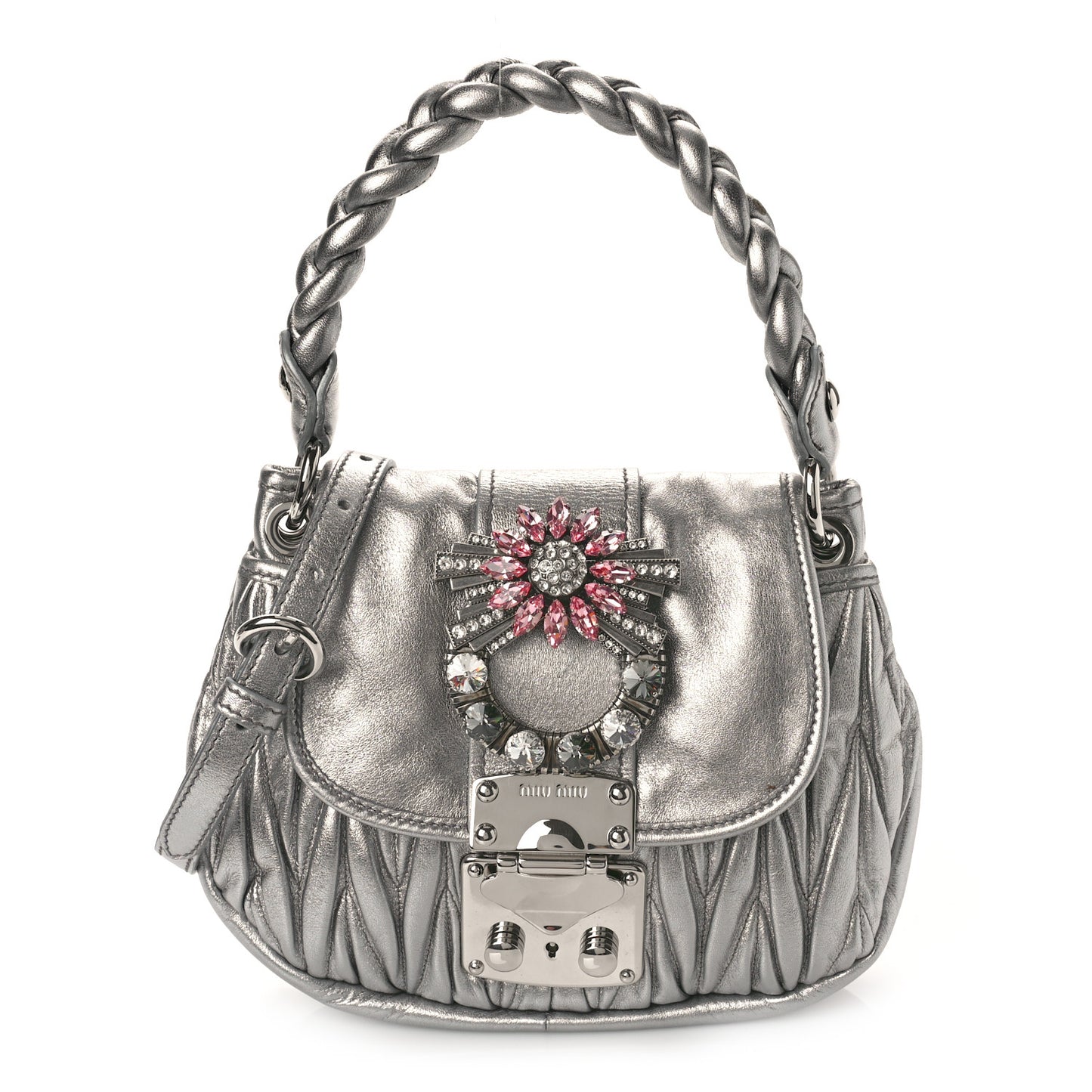 Nappa Matelasse Crystal Embellished Top Handle Satchel Cromo