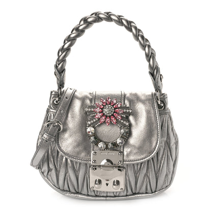Miu Miu Nappa Matelasse Crystal Embellished Top Handle Satchel Cromo 1 of 8